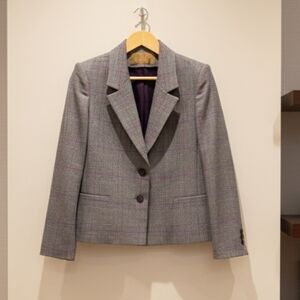 Vintage Saville Sz 12 Wool Women's Gray Plaid Blazer Purple Pinstripe